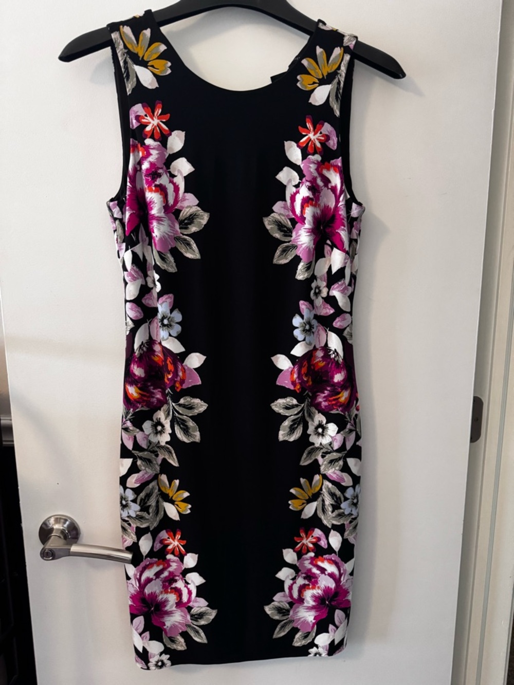 Black Floral Sheath Dress - Sleeveless and Elegant